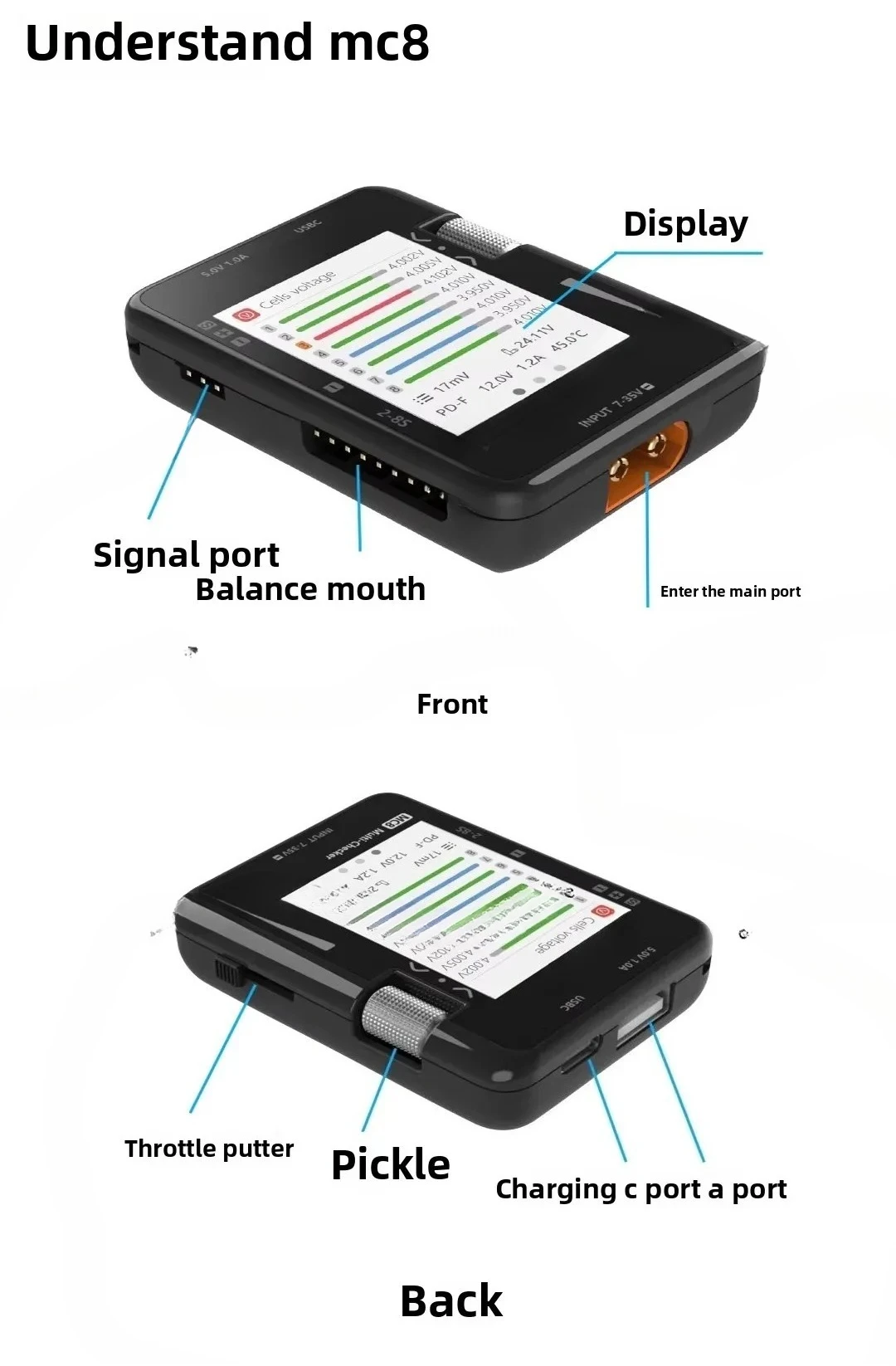 MC8 نموذج عرض كهربائي متعدد الوظائف كشف طاقة الطائرات PPM PWM SBUS مخرج قياس الإشارة #4