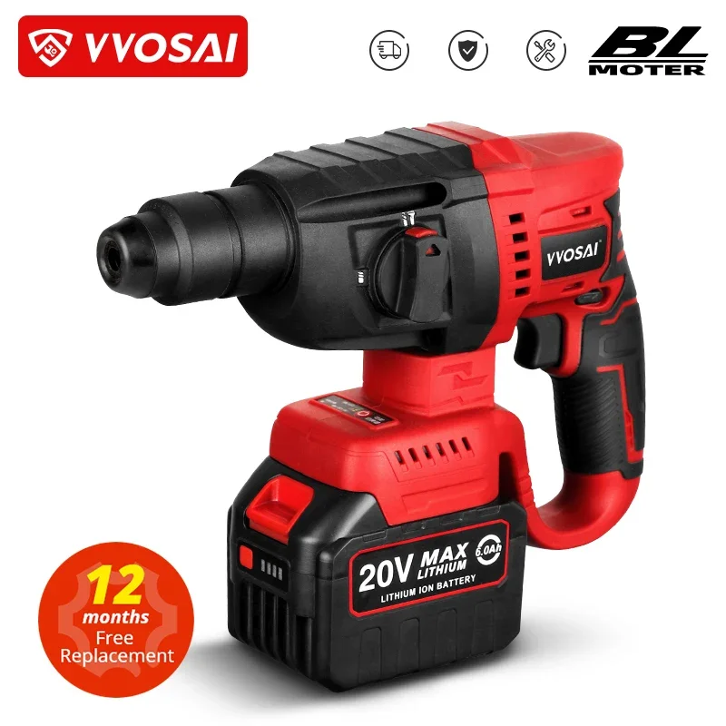 VVOSAI MT-Series 20V Brushless Electric Hammer 4500 IPM Electric Tool Rotary Hammers Punching Machine Perforator Power Tooling