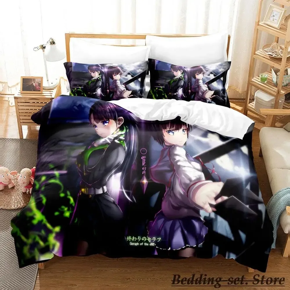 2023 Seraph of the end Bedding Set Cartoon Anime three-piece set Adult Kid Bedroom Duvetcover Sets 3D Kawaii drap de lit