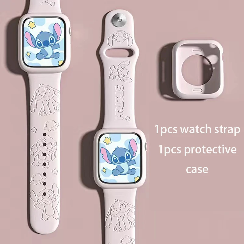 Stitch Apple Watch Strap Kawaii Disney Engraved Printed Girls Cute Anime Watch Strap Versatile Decoration Elastic Skin Friendly