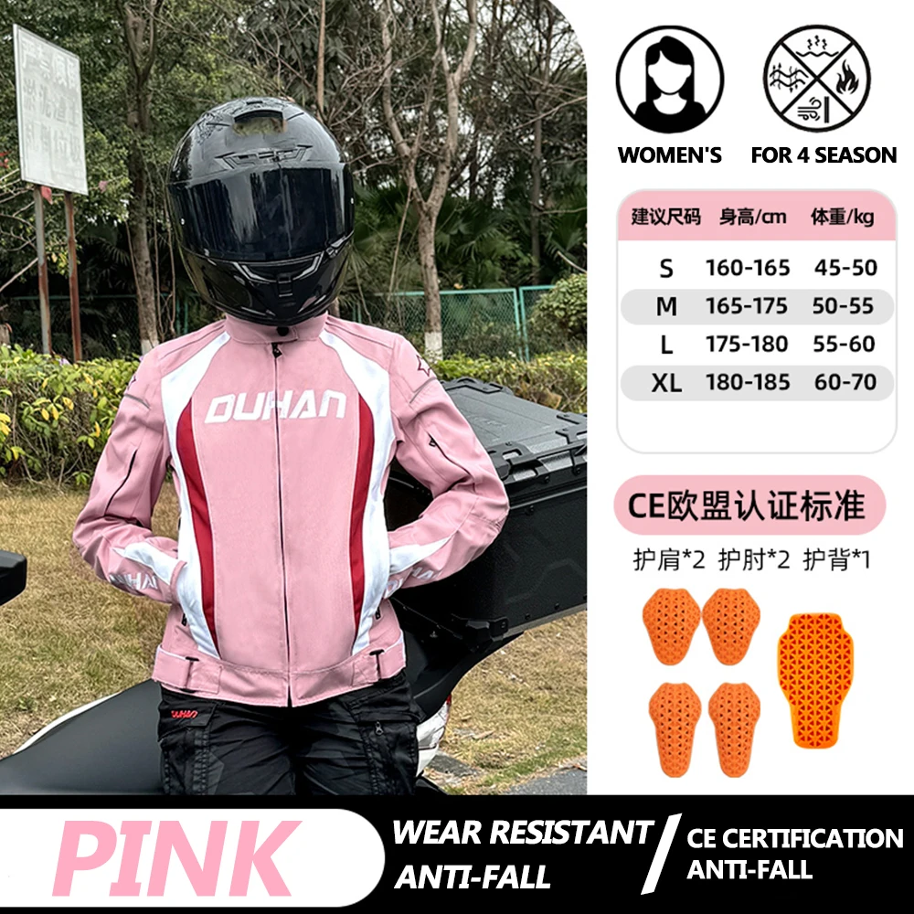 

DUHAN Motorcycle Jacket Breathable Women's Motorcycle Jacket CE Certification Anti-fall Woman's Biker Coat Wear Resistant Pink