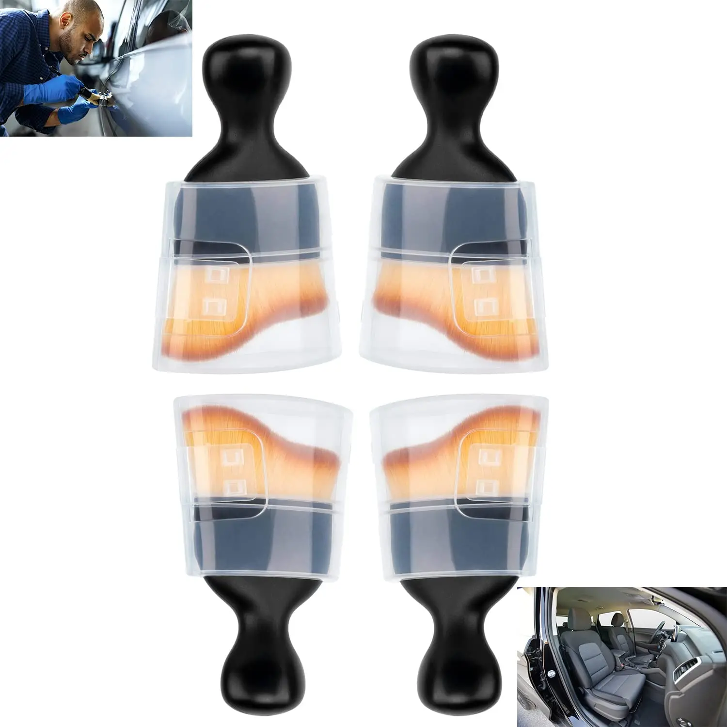 4PCS Car Interior Cleaning Fiber Wool Brush Instrument Panel Air Conditioner Center Console Crevice Vent Cleaner Dust Remove