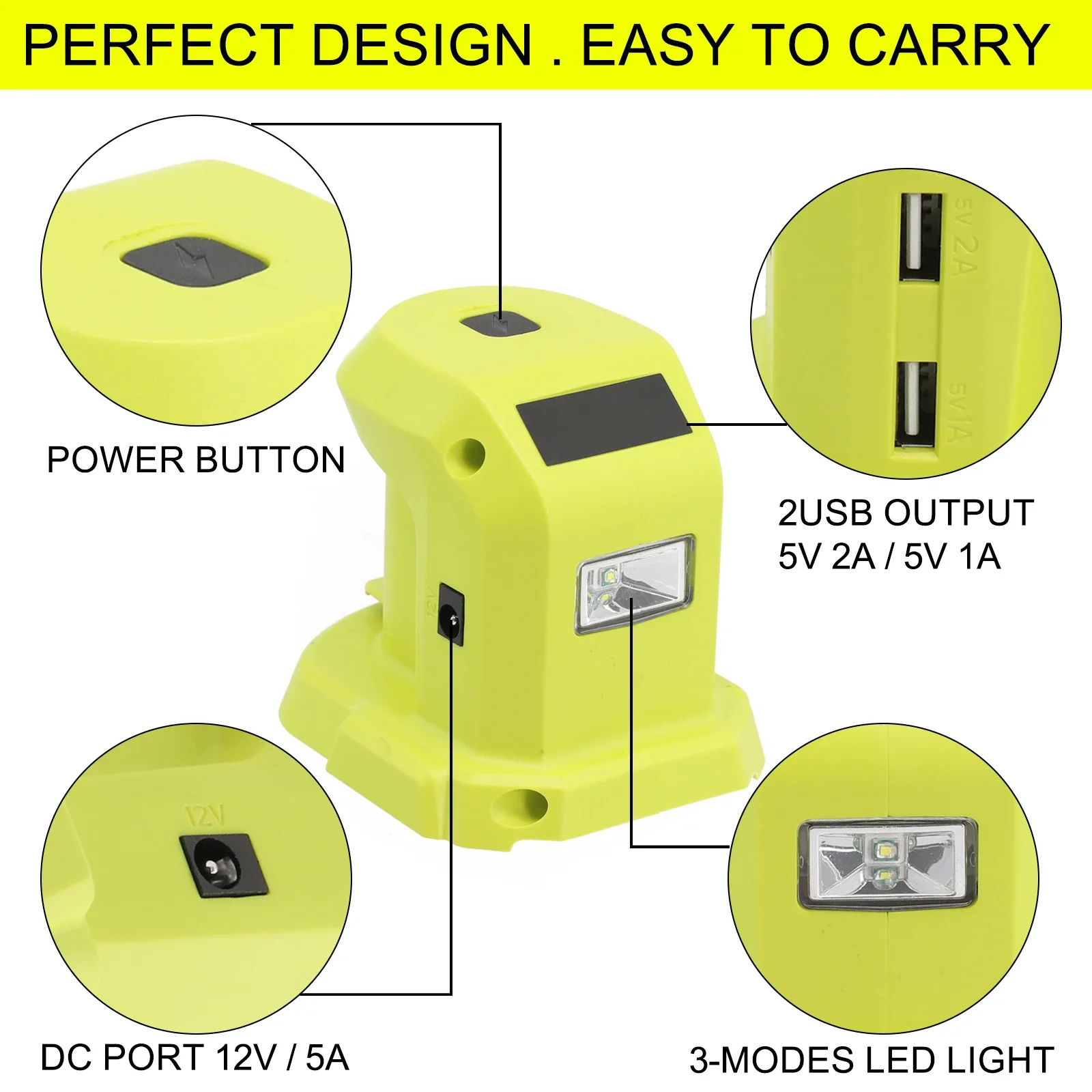 

High Quality Materials DIY Battery Adapter DC12Vbattery Adapter For Ryobi+P743 Li-ion Battery Adapter P107 USB LED