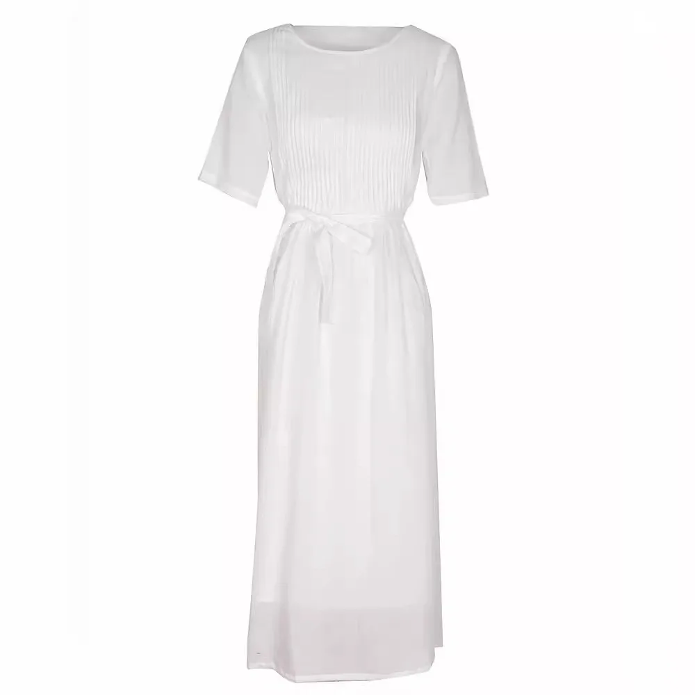 Letnia kolekcja 2025 Nowa Biała Lekka Lniana Plisowana Sukienka Dr Ele Dwuwarstwowa Nie Lekka Casualowa Długa Sukienka Dr