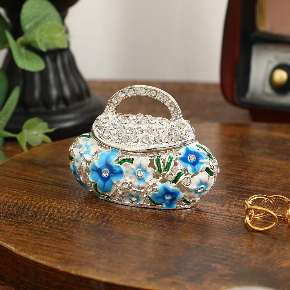 Enamel jewelry box, exquisite handicrafts, creative home decoration flower basket ornament, mini bag storage box 3