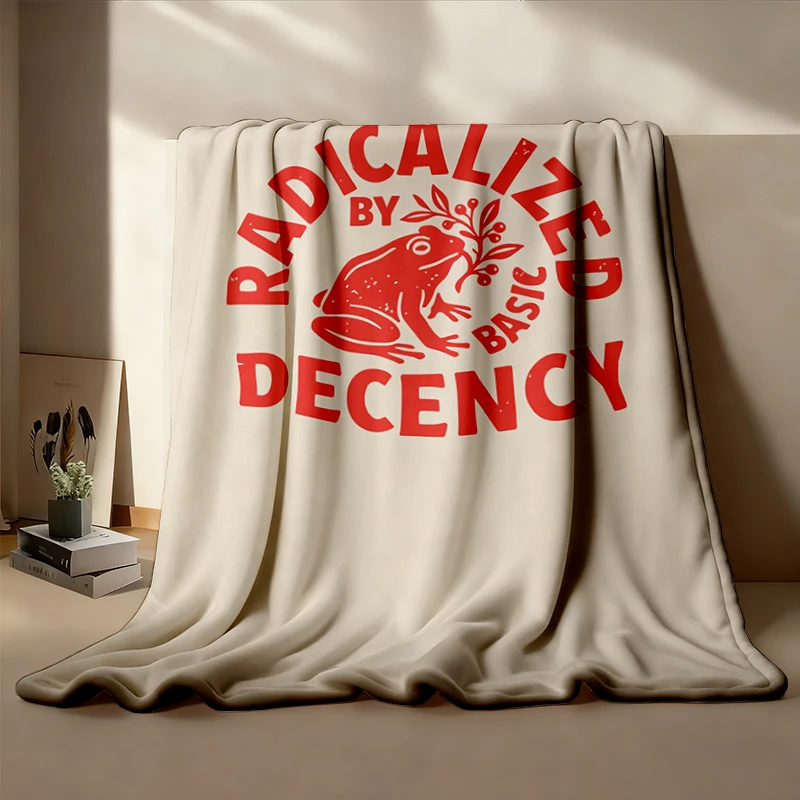 Radicalized By Basic Decency Flannel Blanket, Funny Frog Flannel Throw, Vintage Activist Cozy Blanket