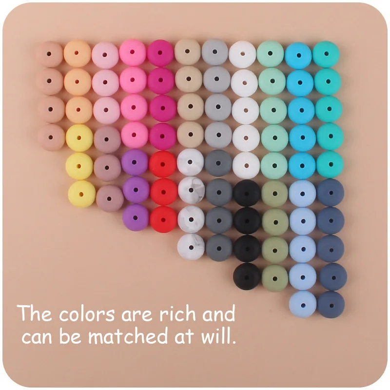 50Pcs/Lot 15mm Silicone Abacus Spacer Beads Food Grade Teething Loose Beads for DIY baby Pacifier Chain Clips Necklace Making