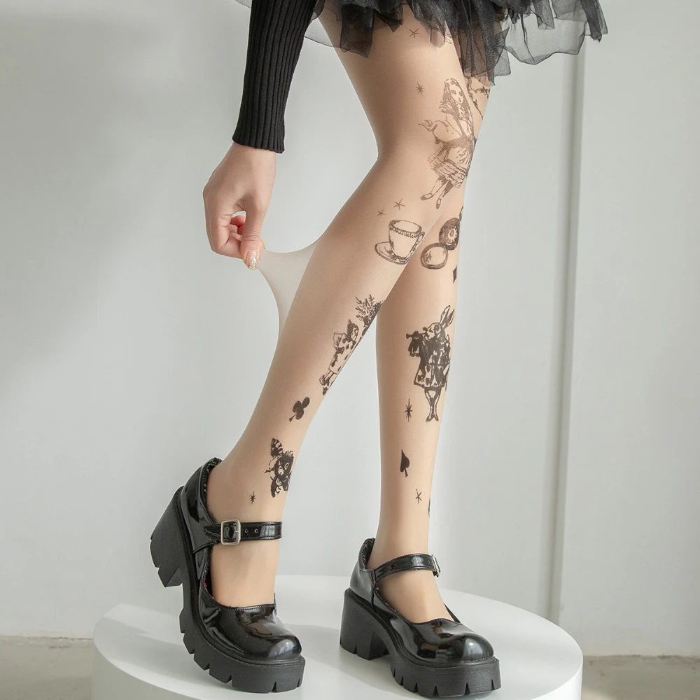 JK Lolita Girls Tights Tattoo Y2k Girls Thigh High Stockings Pantyhose Women Sexy Lingerie Female Hosiery Women Tights Pantyhose