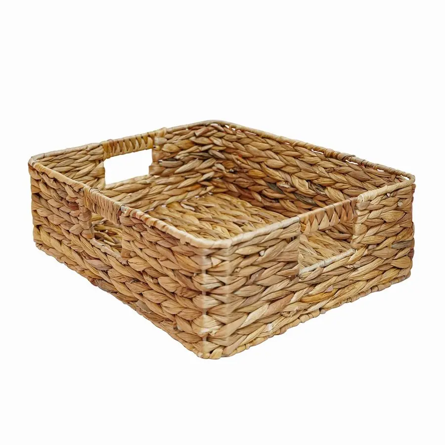 

Water Hyacinth Storage Baskets, Wicker Storage Baskets for Shelves, Square Shallow Basket, Woven Drawer Basket With Handle, 15.2