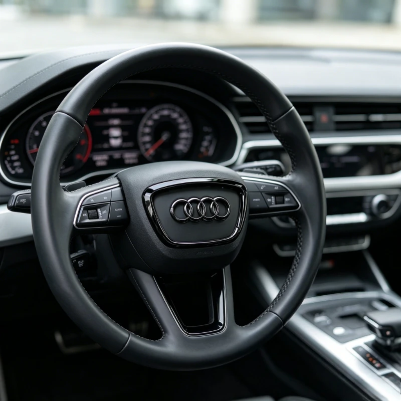 Image of Galvanisch Beschichteter Glänzender Audi Auto-Logo-Aufkleber für A3 A4 B8 B9 A5 A6 Q3 Q5 Q7 - Automobil-Lenkrad-Emblem