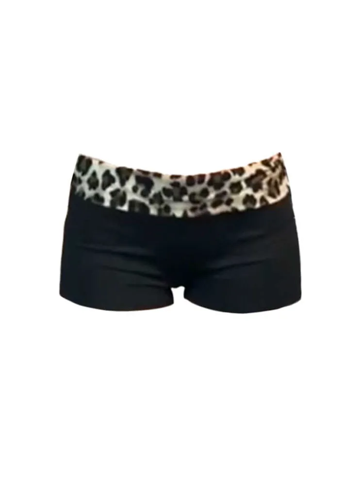 

2000s Aesthetic Leopard Print Denim Shorts Fashion Elastic Waist Shorts Jeans Black Casual Hot Pants Korean Streetwear Gothic