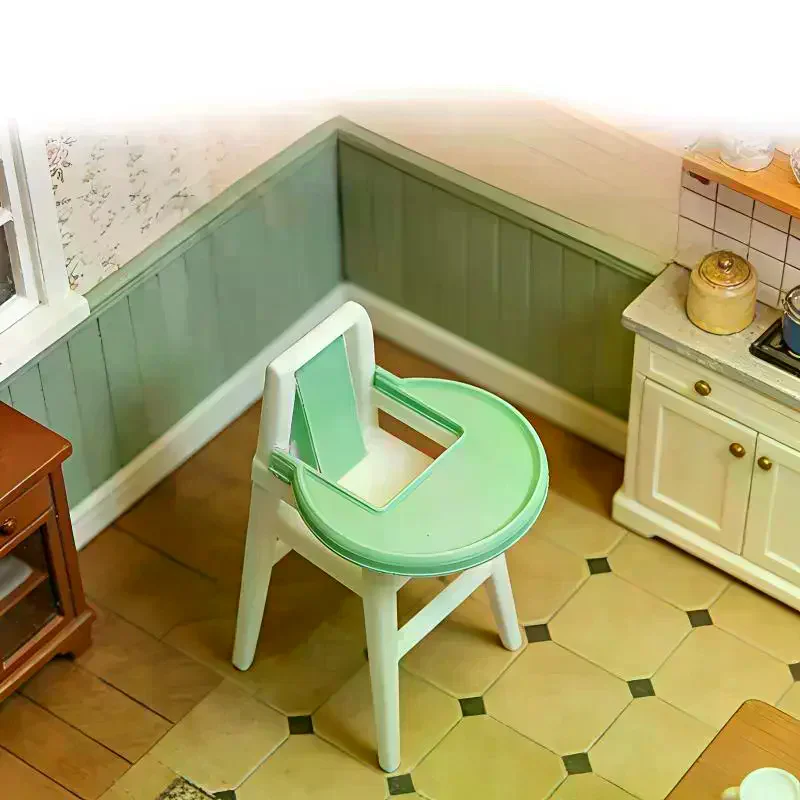 1/12 Miniature Dollhouse High Chair W/Tray Mini Baby Dining Chair 1:12 Scale Doll House Step Stool Micro Scene Decor DIY Craft