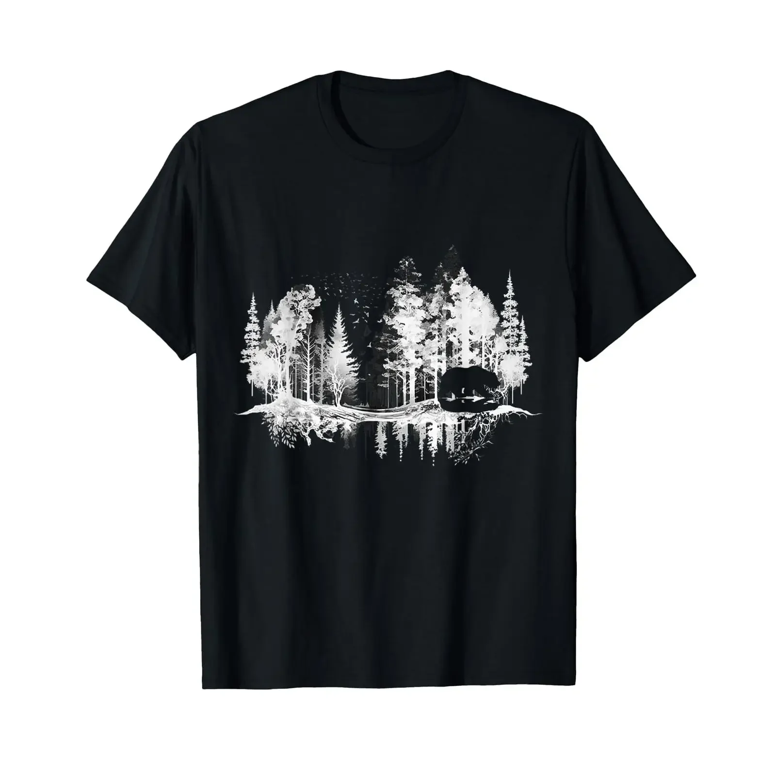 Trees Reflection Wildlife Nature Animal Bear Outdoor Forest T Shirt black S vintage Washed Stylish Comfortable Soft Stretched