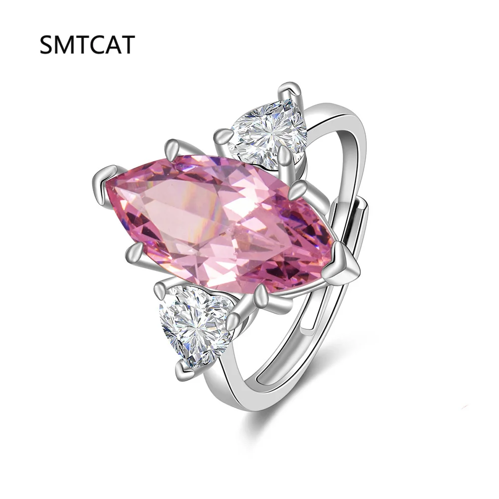 18K Gold Plated 925 Sterling Silver Marquise Cut Pink Lab Sapphire High Carbon Diamond Gemstone Fine Jewelry Ring Wholesale