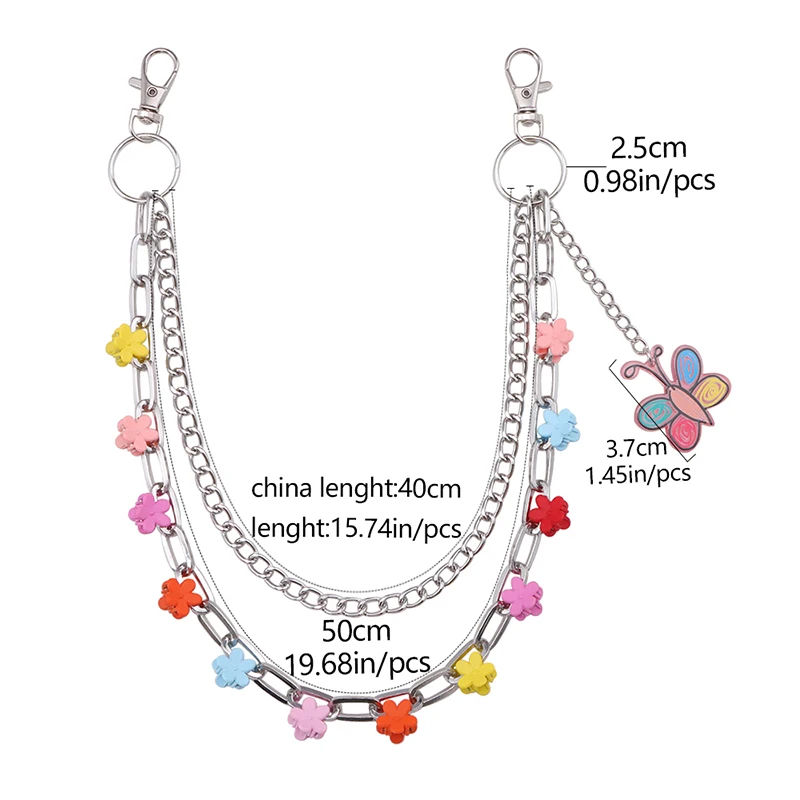 Gift-worthy Colorful Butterfly Flower Pendants Metal Pants Chain