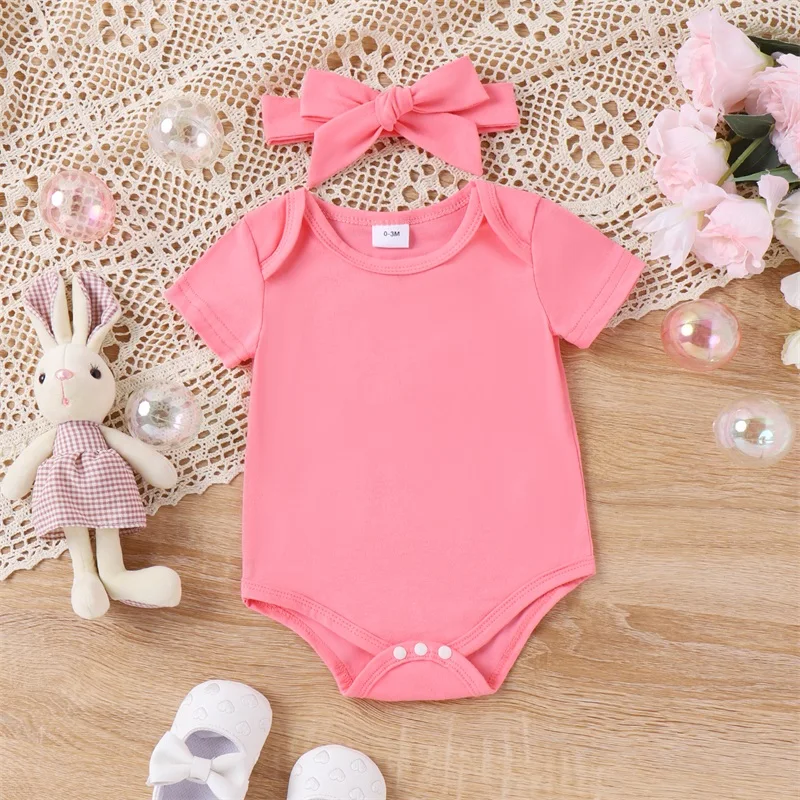 

Baby Girl 3 Piece Easter Set Short Sleeve Romper Rabbit Patch Heart Print Suspender Skirt 3D Bow Headband Infant Outfit