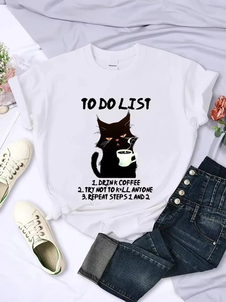 Camiseta feminina de manga curta Y2K Hip Hop 'Eu quero café' Gato engraçado gráfico verão moda top
