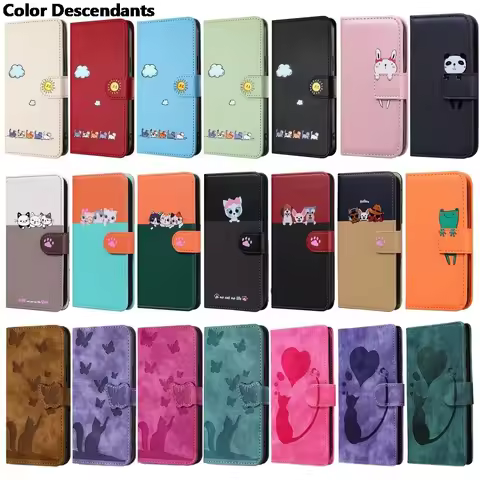 Leather Flip Case for Funda Samsung Galaxy S25 Edge S24 Ultra S21 FE S23 Plus Cases Cute Cat Pets Wallet Phone Back Cover Women