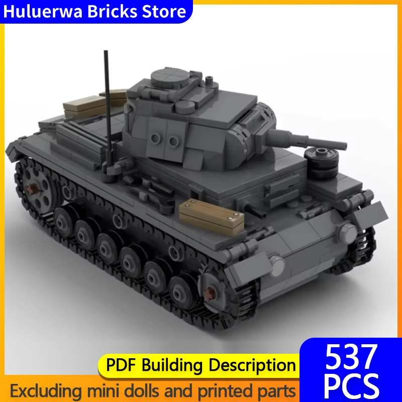 Military Tank Model MOC Building Bricks Panzer III Ausf E Armored Car Modular Technology Gift Holiday Assemble Children Toy Suit