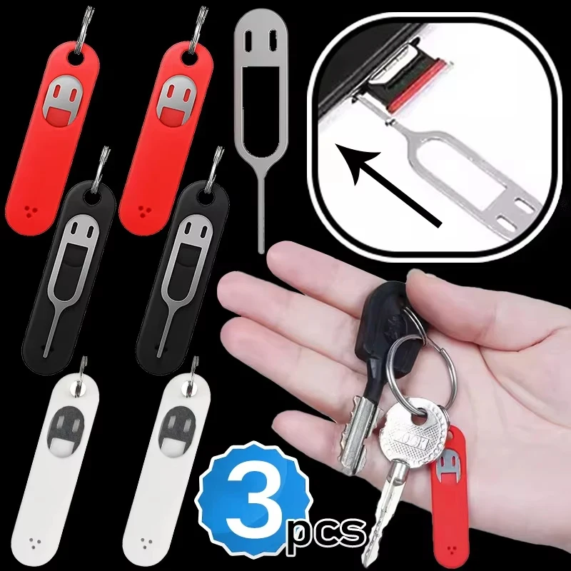 1-5PCS SIM Card Removal Needle Eject Pin Charm Keychain Split Rings Anti-lost Phone SIM Card Storage Case Ejecter Tools Needles