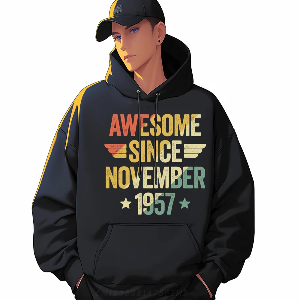 Awesome Since November 1957 O Neck Hoodies Autumn Hoodies Long Sleeve Funny Funny Hoodies Graphic Men's
