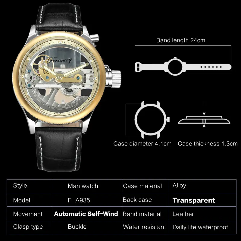 FORSINING Classic Men Watches Luxury Top Brand Leather Automatic Mechanical Watch Black Color Relogio Masculino