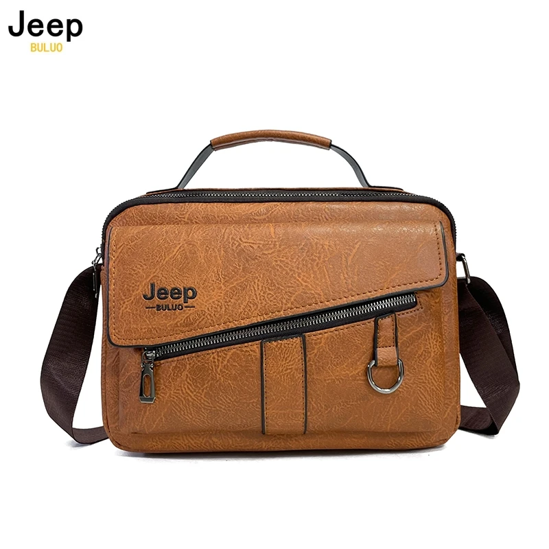 JEEP BULUO Men Shoulder Bags Crossbody Business Casual Brand Totes New Handbags Brown Work office Travel High Quality