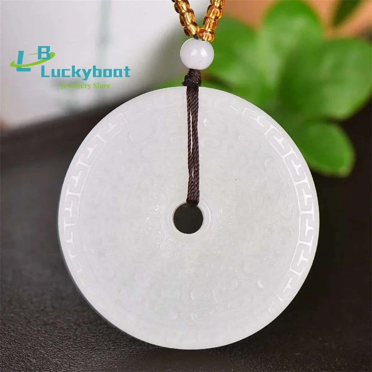 Natural Tianshan Cui Hui Wen Ping An Buckle Round Tag Pendant Simple and Personalized Fashion Versatile for Men and Women