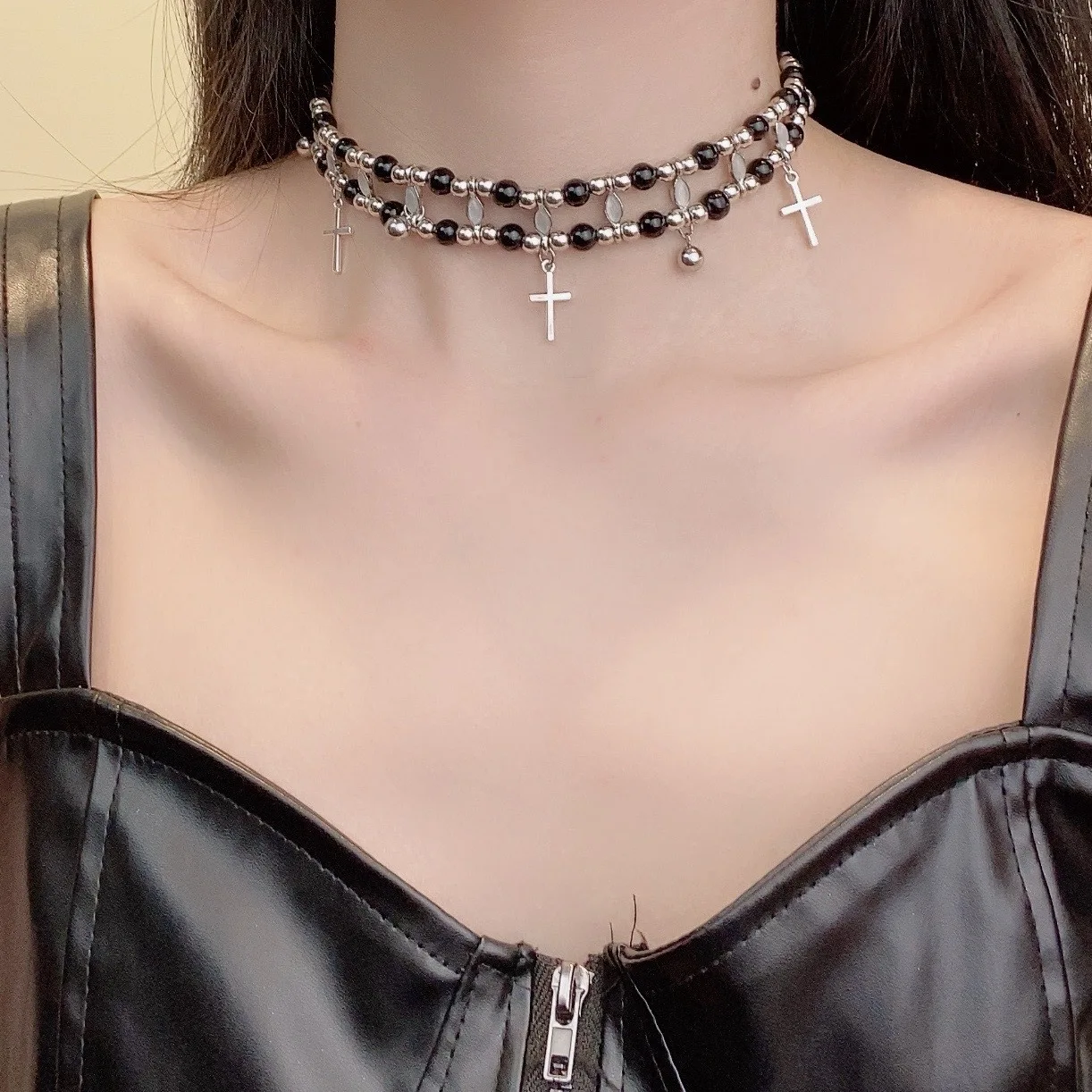 قلادة عصرية على شكل جرس متقاطع حلوة ورائعة للنساء سلسلة ترقوة مكدسة مخصصة #6