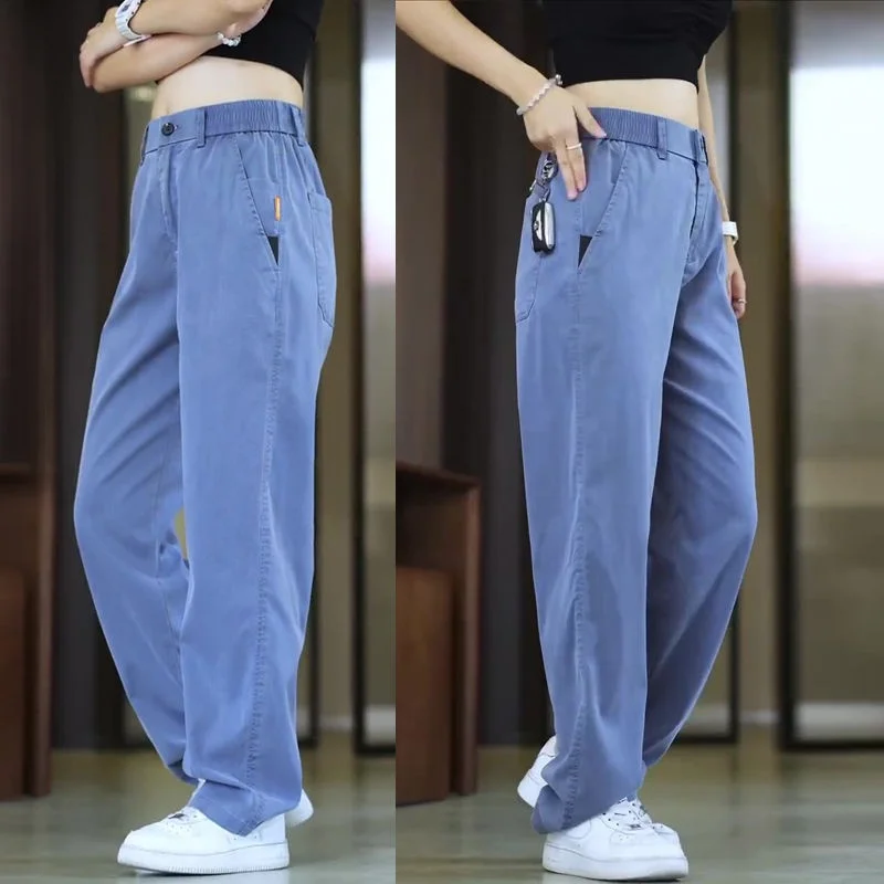 

Мужские повседневные брюки на весну-осень, свободные, прямые, широкие штанины, из ткани Lenzing Lyocell, комфортная посадка