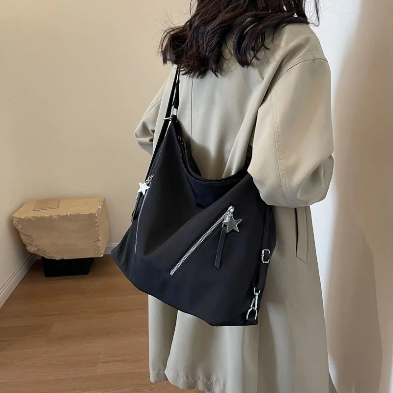 

New Solid Color Nylon Tote Bag Light and High-end Two-in-one Large-capacity Fashion Backpack Messenger Bag for Women Personality