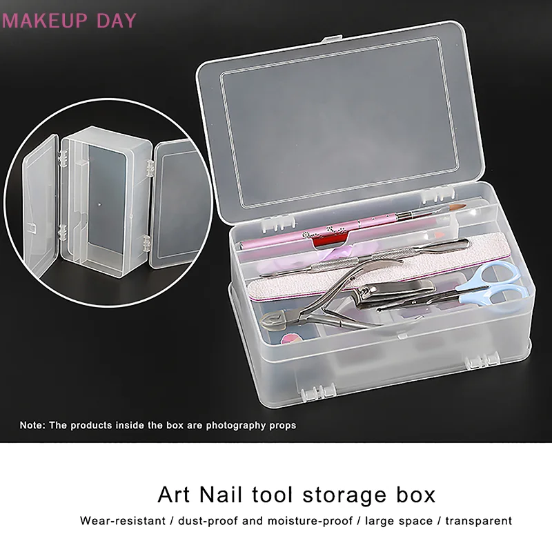 1 pz scatola portaoggetti per Nail Art a doppio strato di grande capacità con coperchio strumenti per Manicure in plastica Organizer custodia per pennelli per penna contenitore trasparente