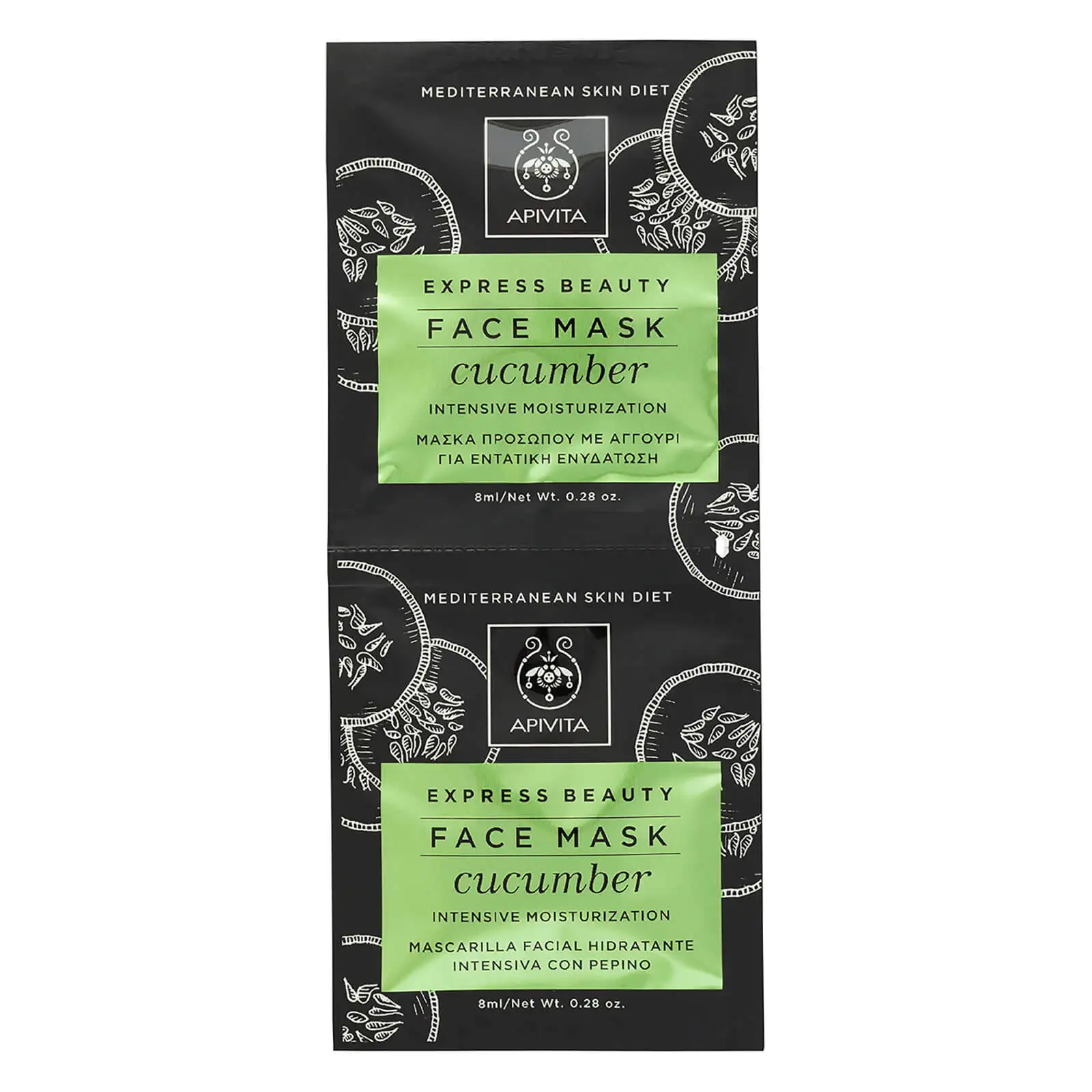 APIVITA Mascarilla Facial Hidratante Pepino Pack 2x8 ml – Tratamiento Refrescante e Hidratante
