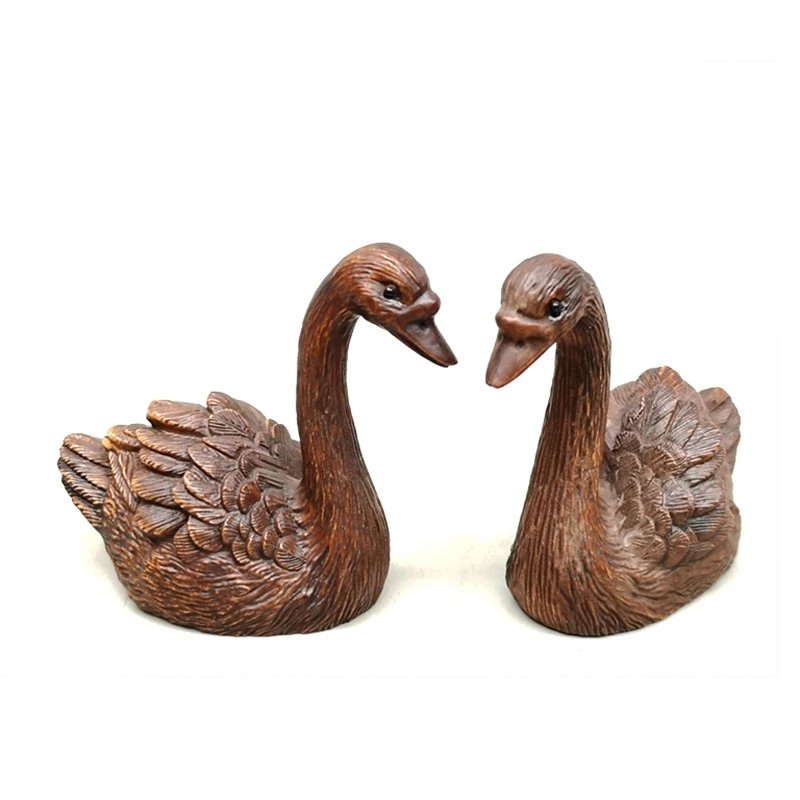 

YIZHU CULTUER ART Rare Collection Ancient China Boxwood Hand Carved A Pair Goose Lovely Decoration