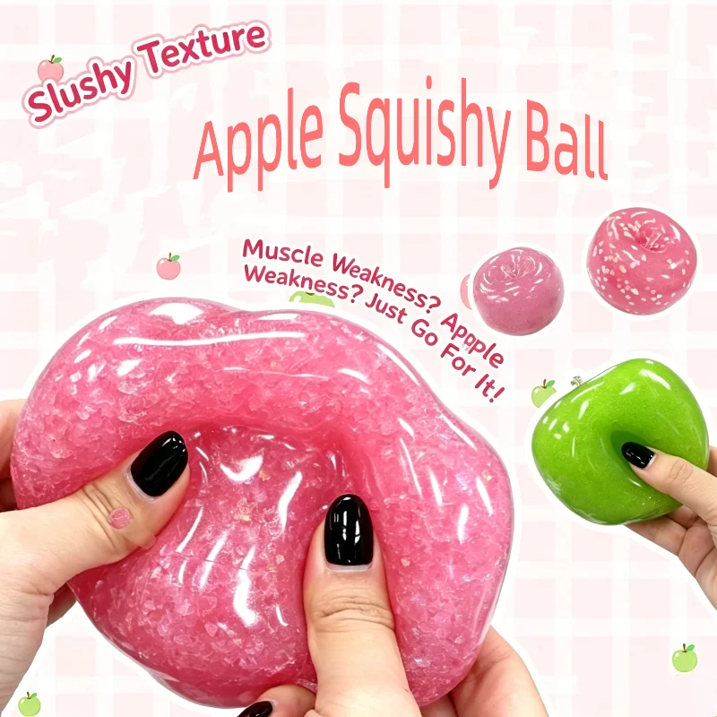 Icy Slush Texture Apple Shaped Squishy Stress Relief Toy Soft Glossy Venting Decompression Toy For Anxiety Release ASMR Sensory