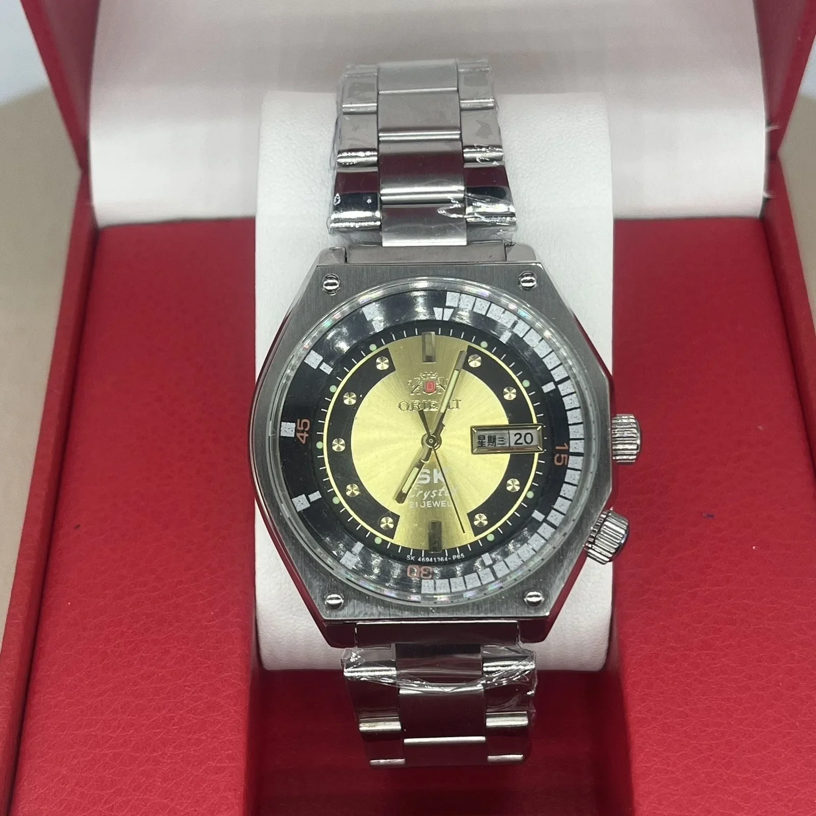 Orient RA-AA0B03L Orologio automatico da uomo 22J SK Crystal Steel Band Day-Date 200M Orologio da polso sportivo subacqueo retrò resistente all'acqua