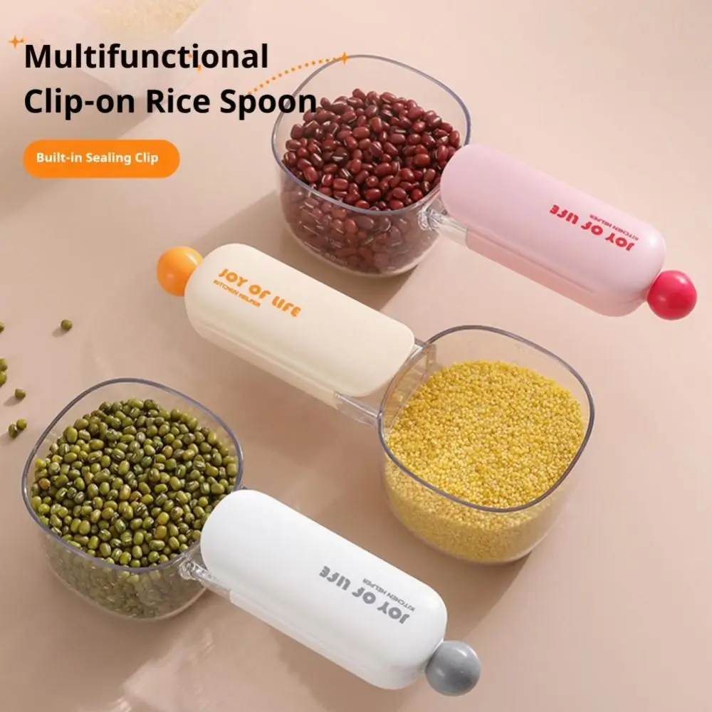 

PET Kitchen Rice Scoop Moisture and Insect Prevention With Sealing Clip Household Food Spoon Multifunctional
