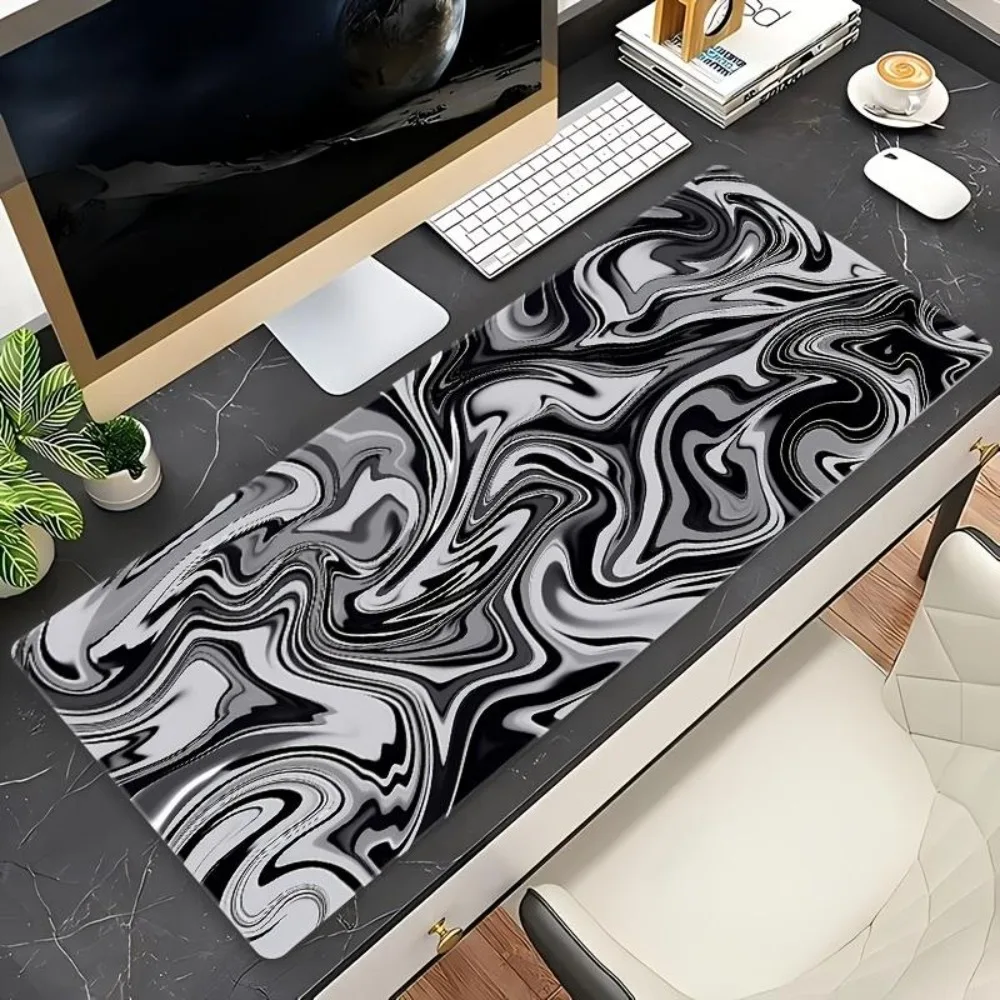 Tapis de souris à motif de rayures liquides noir et blanc, avec design anime créatif, alfombrillas para escritorio, tapis de souris gaming