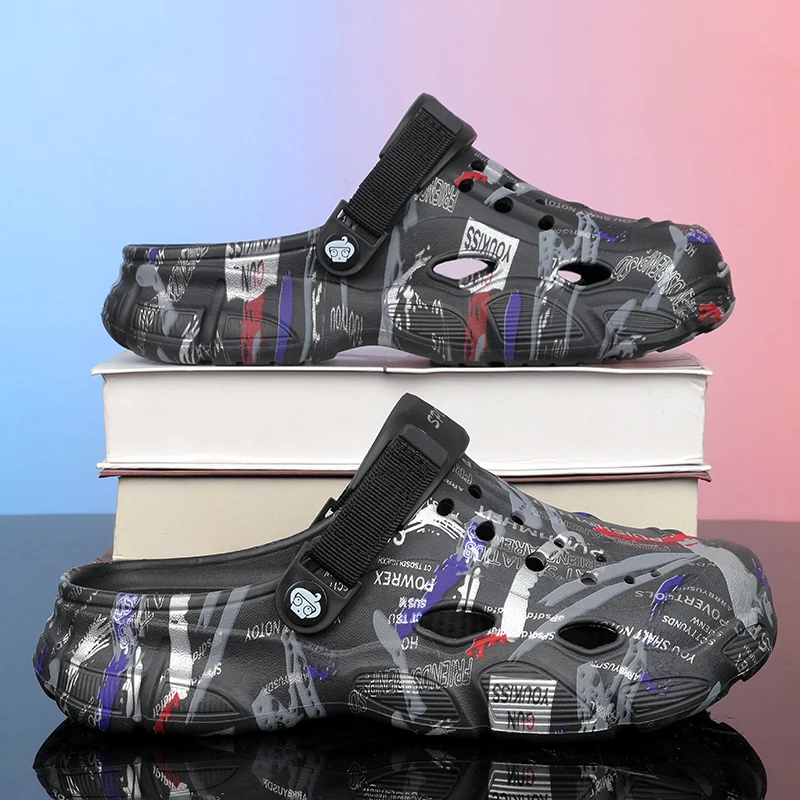 Men's Shoes Summer New Fashionable Teenagers Trendy Flip Flops Beach Shoes Breathable EVA round Toe Low Heel Printed