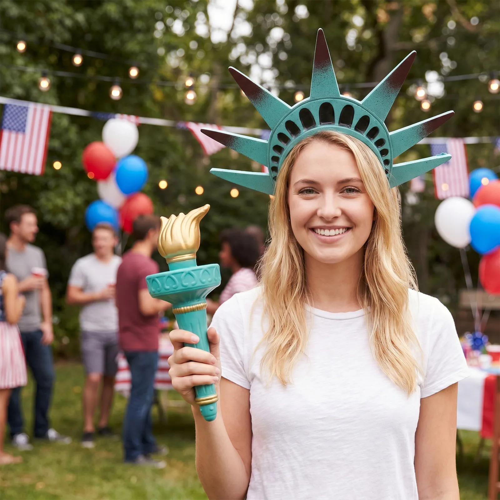 1Set Statue of Liberty Crown Headband and Torch Costume Accessory Kit for 4Th of July Independence Day Halloween Party