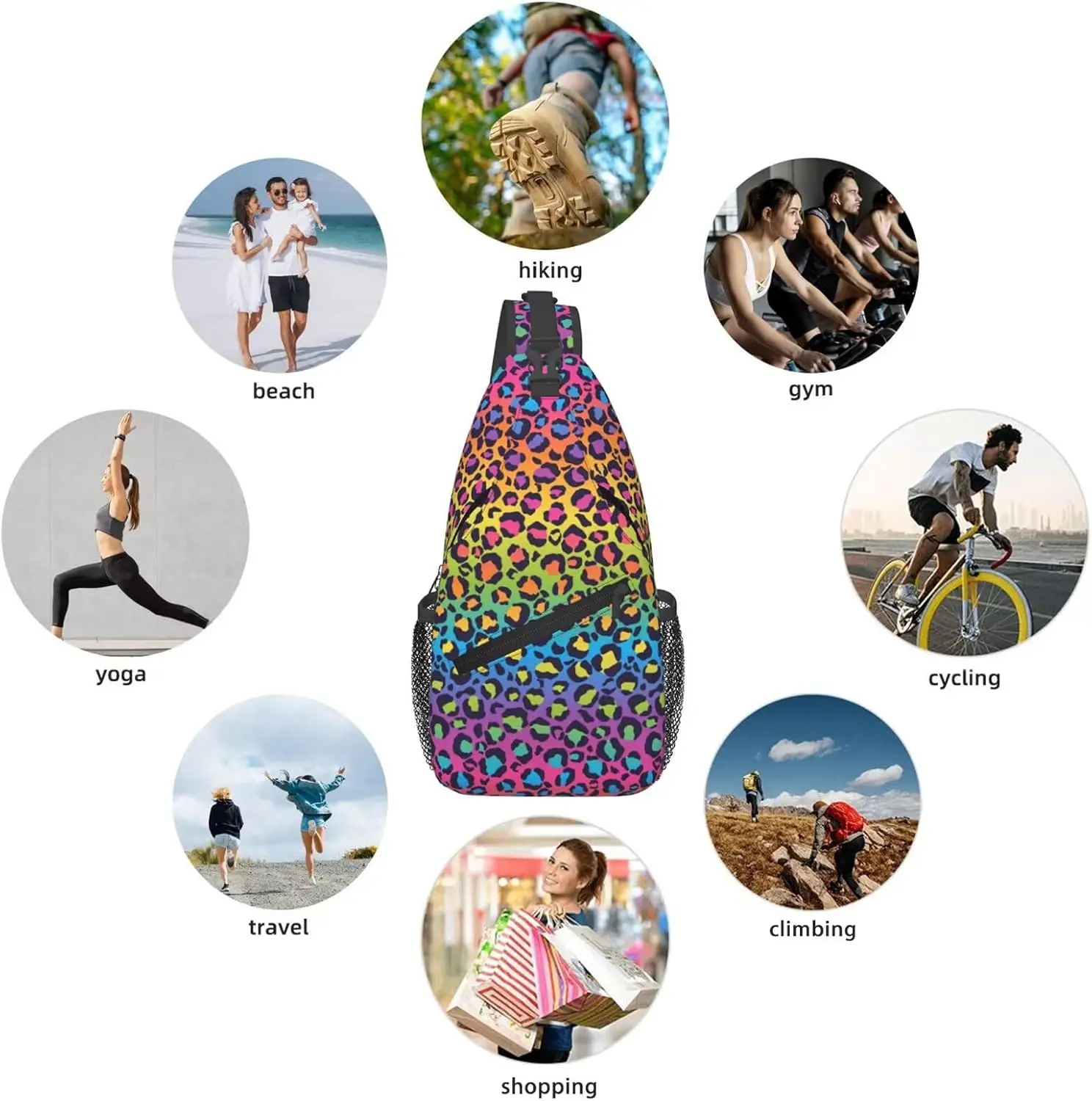 الملونة ليوبارد الفراء نمط الحياة البرية الحيوان الجلد السفر حقيبة ظهر ذات حمالة عادية الصدر الكتف لطيف الفهد طباعة المشي لمسافات طويلة Daypack