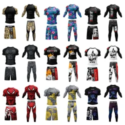 Men's MMA Boxing Set Sport BJJ Jiu Jitsu Rashguard Quick Dry Workout Traning Running Sportswear Fitness Gym Clothing Tracksuit