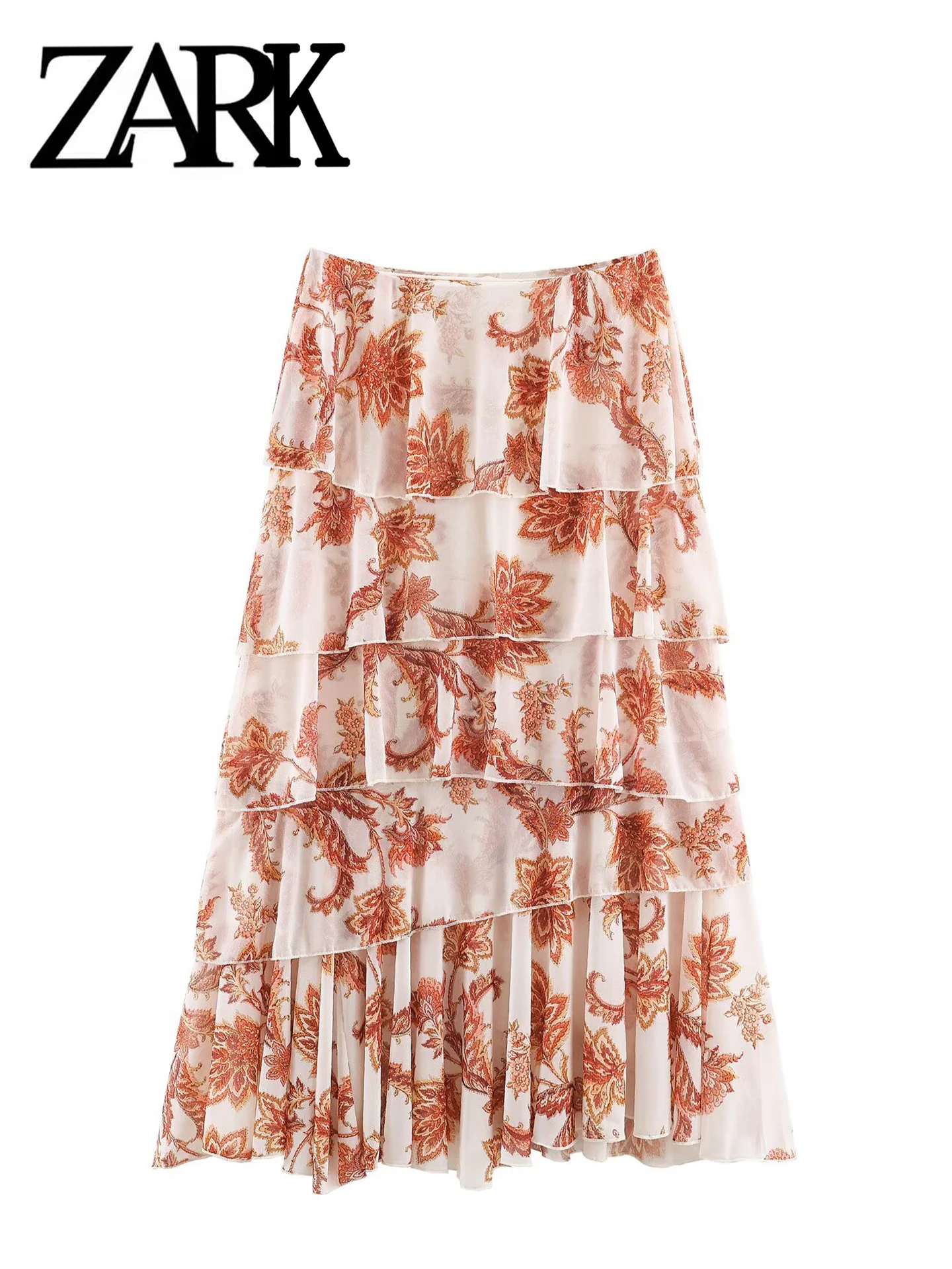 Elegant Slimming Printed Layered Decorative Skirt Women's A-Line Midi Skirt Standard Fit Autumn New Arrival Polyester Fabric
