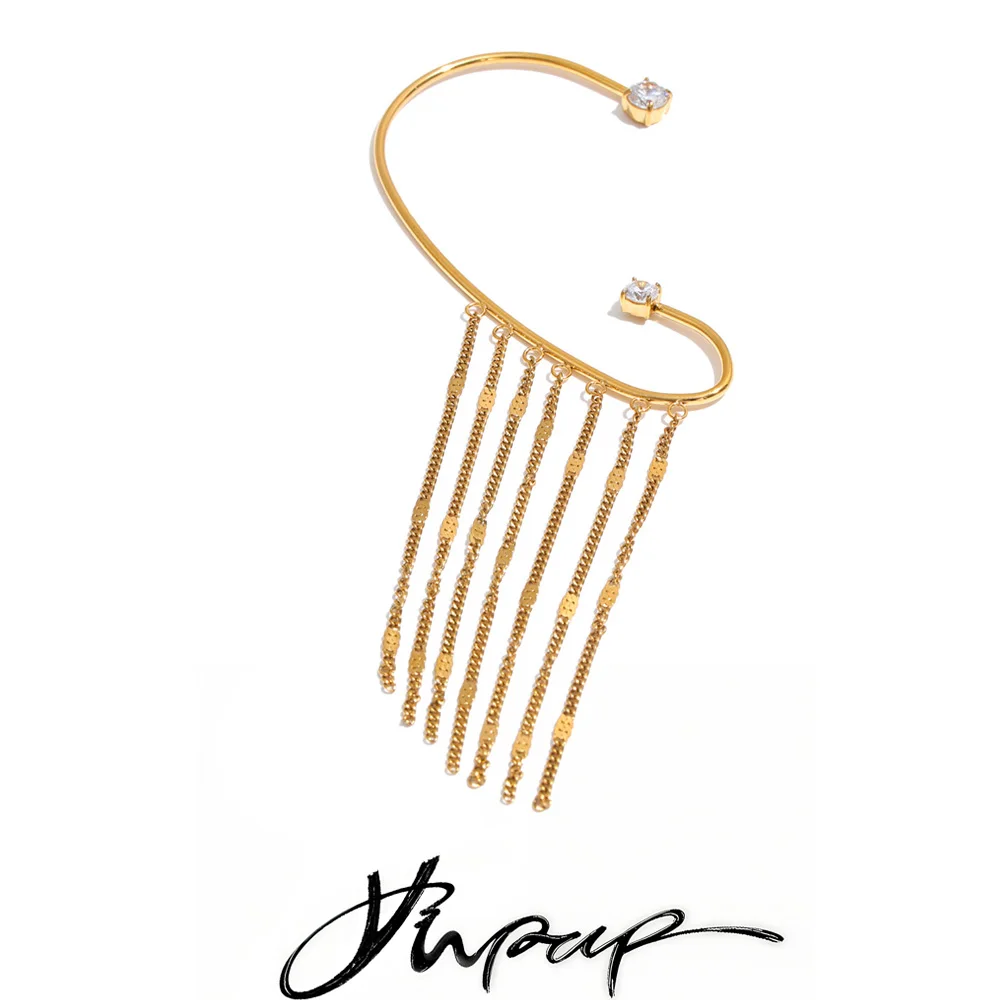 Yhpup 1 Stück Edelstahl Lange Quasten-Wasserfall-Kette Ohrhaken Ohrringe Wasserdicht CZ Charm Stilvoller Einzigartiger Schmuck