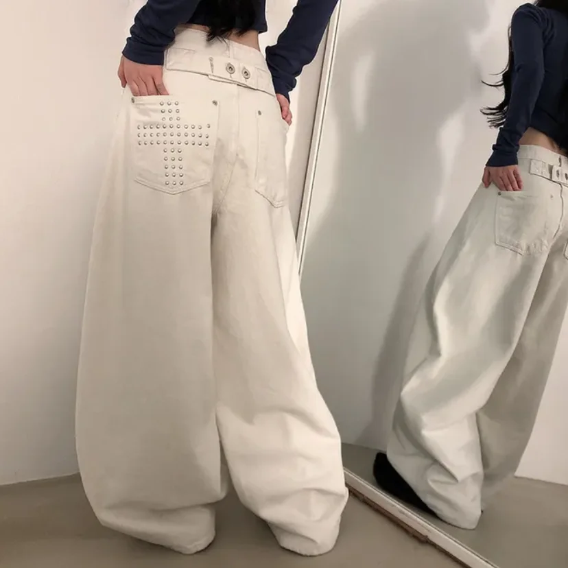 

Spring New Arrival Chic Retro Dark Cross Light Loose Wide Leg Autumn Winter Thick Denim Pants High Waist Casual Long Pants
