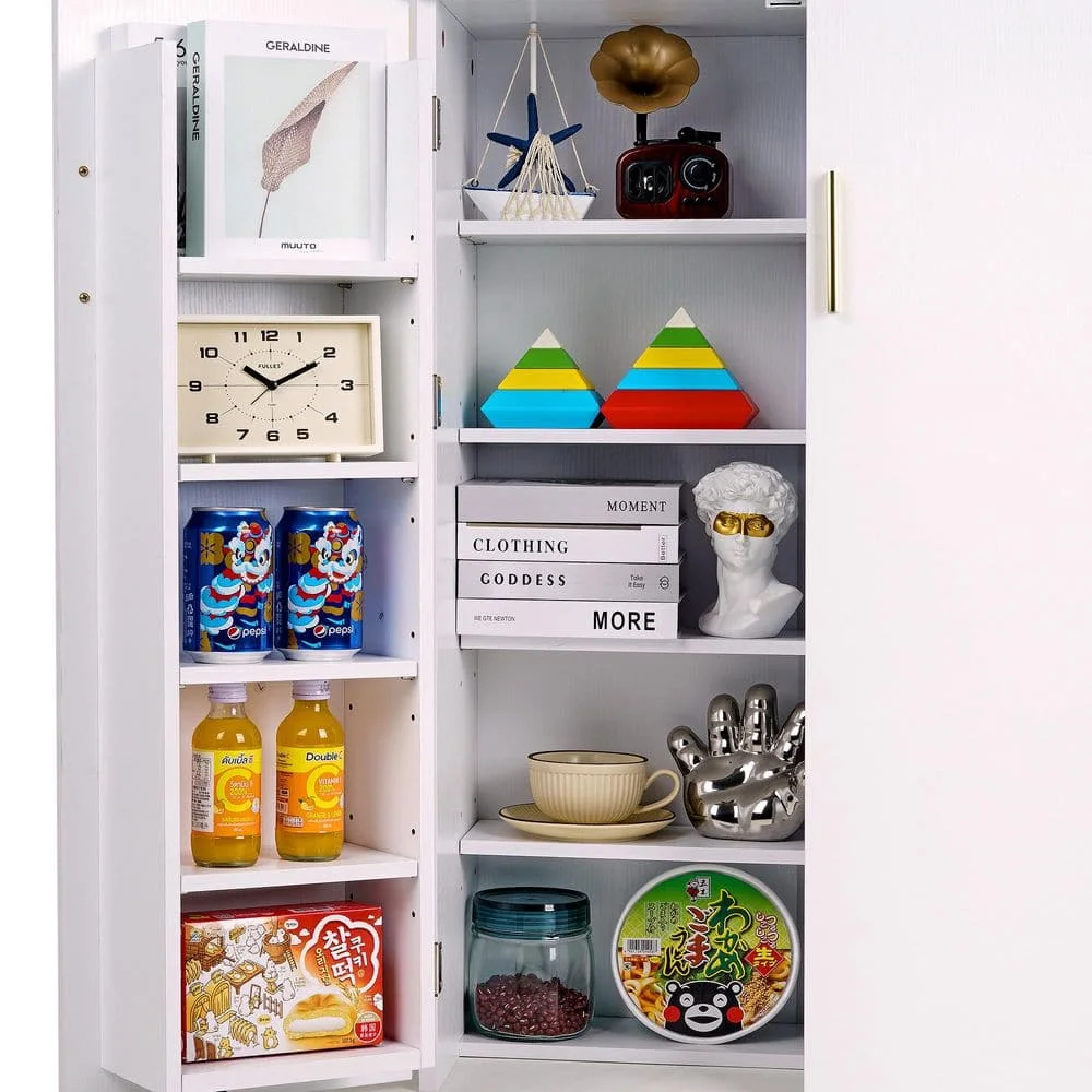 35.5 بوصة أبيض 35.5 بوصة. خزانة مكتبية مميزة، خزانة تخزين صغيرة للمطبخ مع بابين وعجلتين