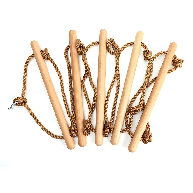 Wooden Climbing Stair 5 Layer Wooden Swing Climbing Stair Children Sensory Training Equipment Suspension Rope Ladder and Ring