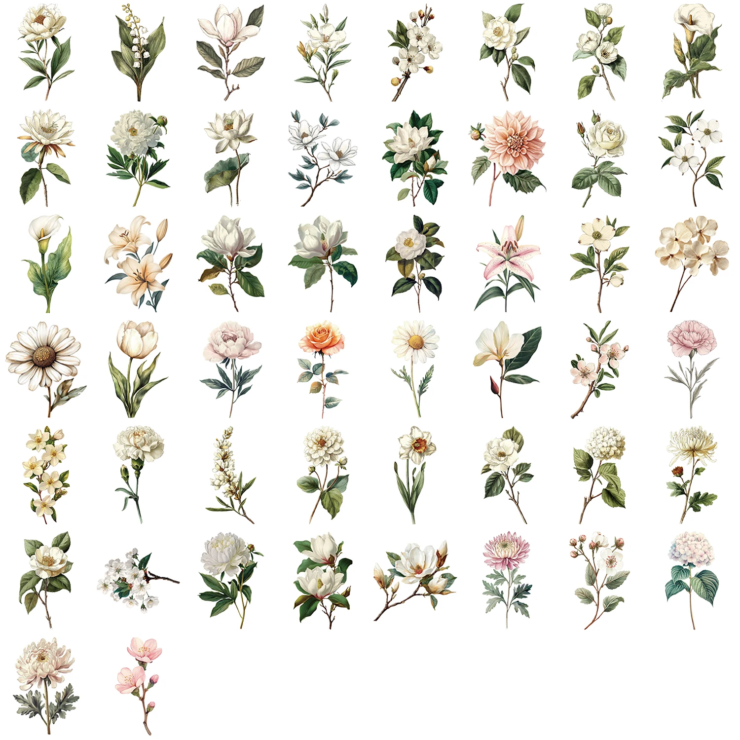 50/100 Stück Retro Lange Zweige Blumen Plastikaufkleber Gepäck Handwerk Material Retro Blumendekoration Wasserfeste Aufkleber – Detail 9