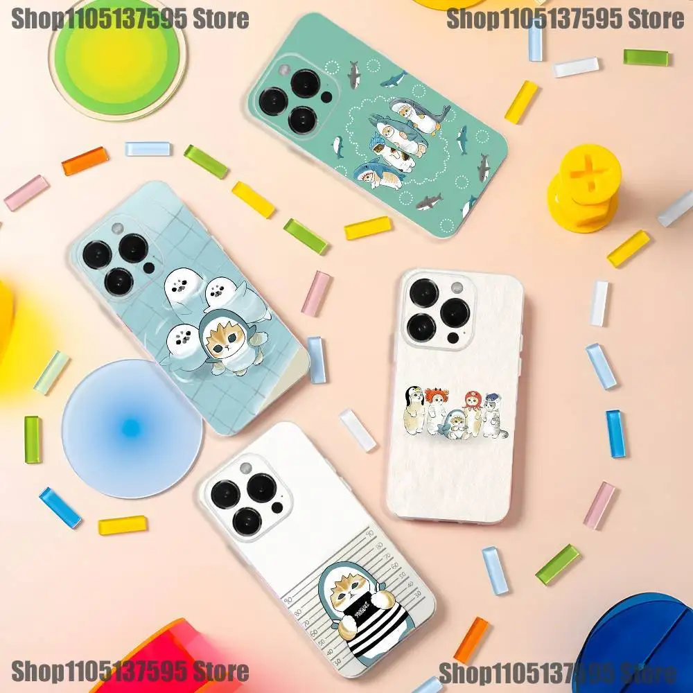 حافظة هاتف لطيفة على شكل قرش M-MofusandS لهاتف iPhone 17,16,15,14,13,12,11 Pro,Max,Plus,X,XS,XR,SE4,E غطاء ناعم شفاف صغير