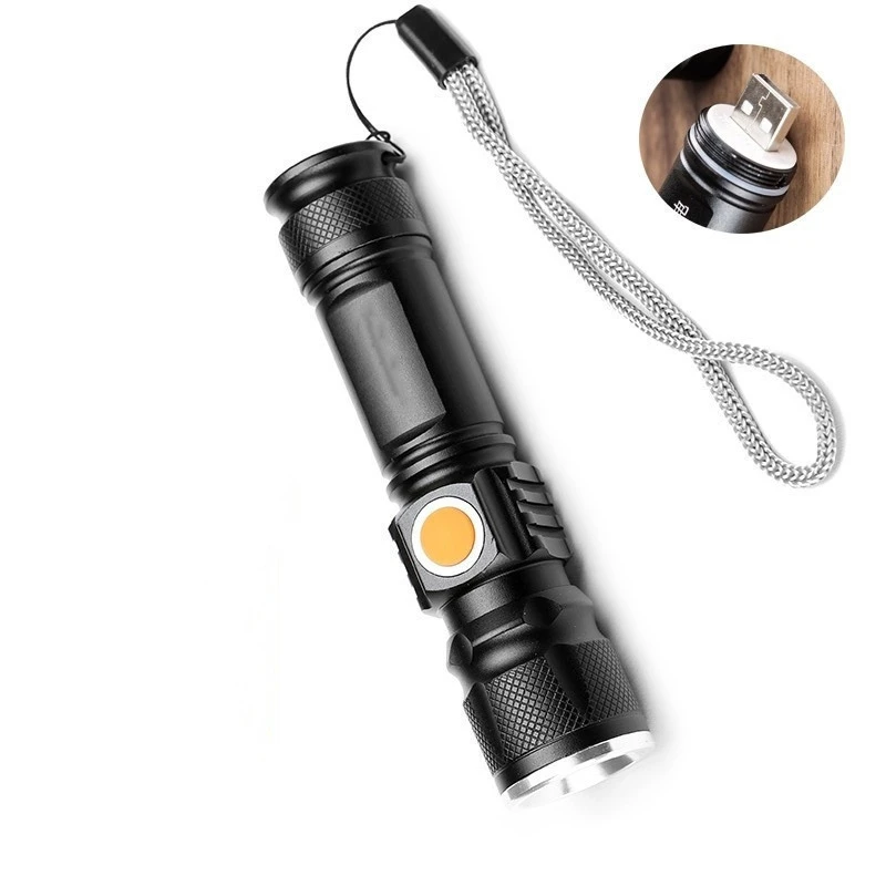 YS00057- Aluminum alloy LED flashlight outdoor portable night fishing strong light flashlight USB charging handheld flashlight